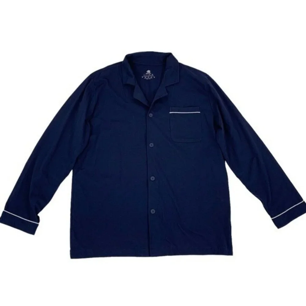 David Archy Pajama Top Large Blue Long Sleeve Button Down‎ Lounge