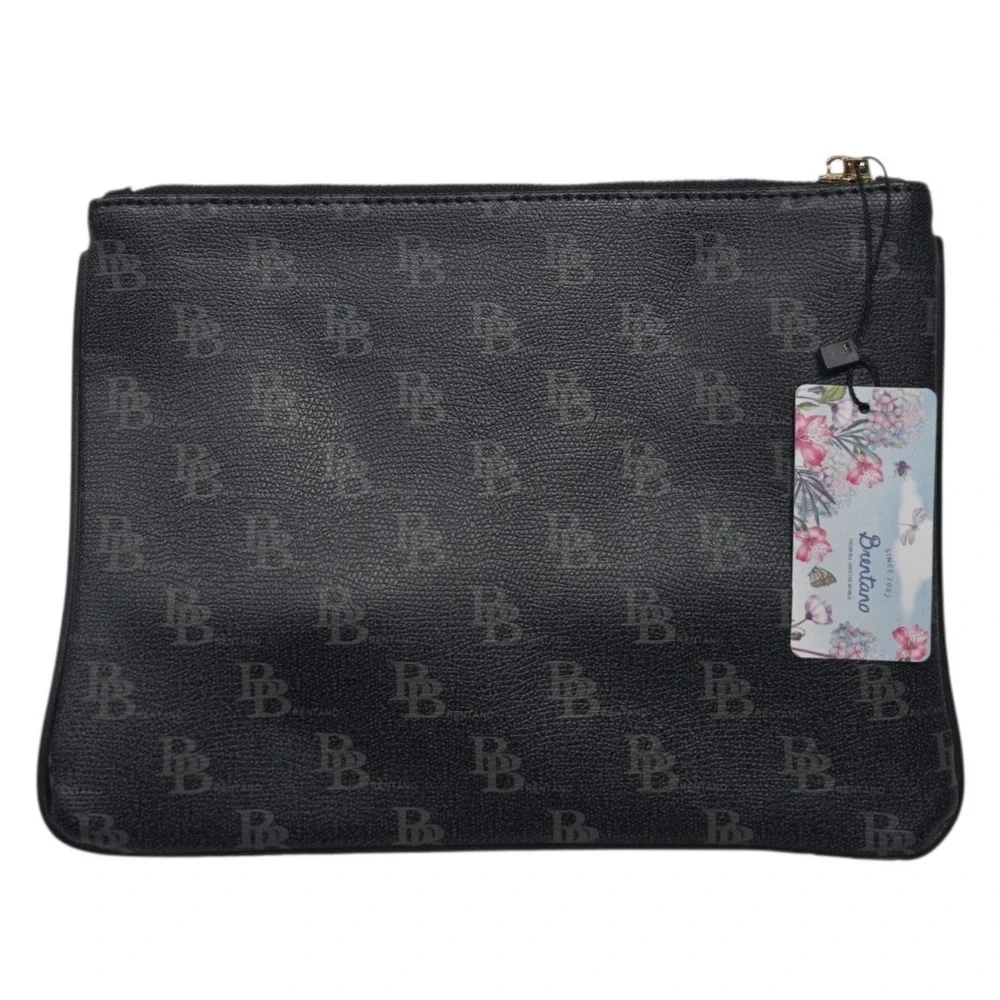 Brentano Pouch Bag Womens OS Black Monogram CJ11265MB Zippered Clutch New