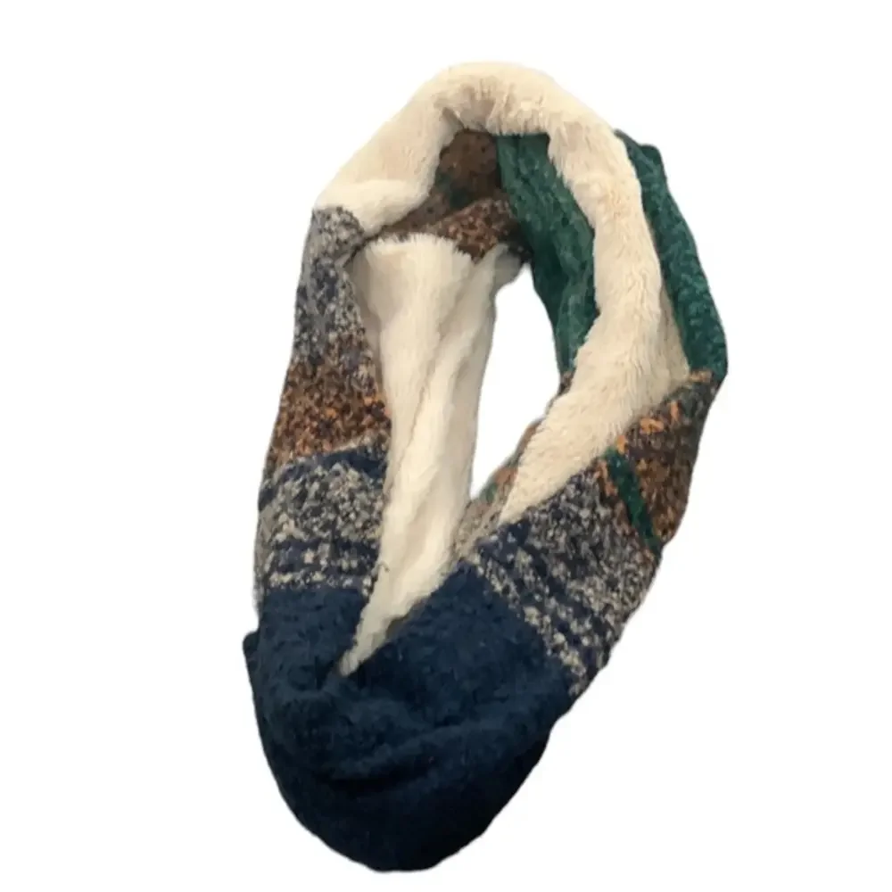 D&Y Infinity Scarf Green Brown and‎ Blue 16x40 Sherpa lined