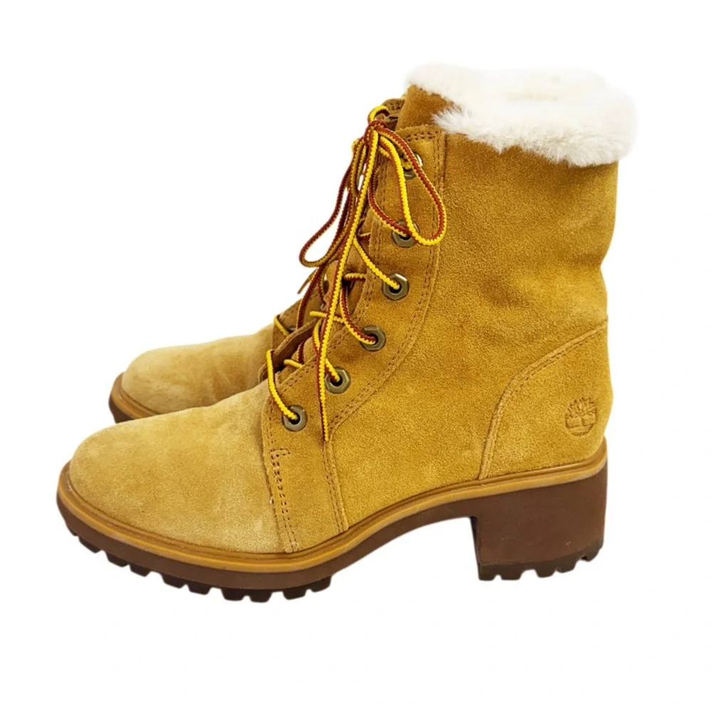 Timberland Kori Park combat boots in wheat suede, faux fur collar Size 8 EUC