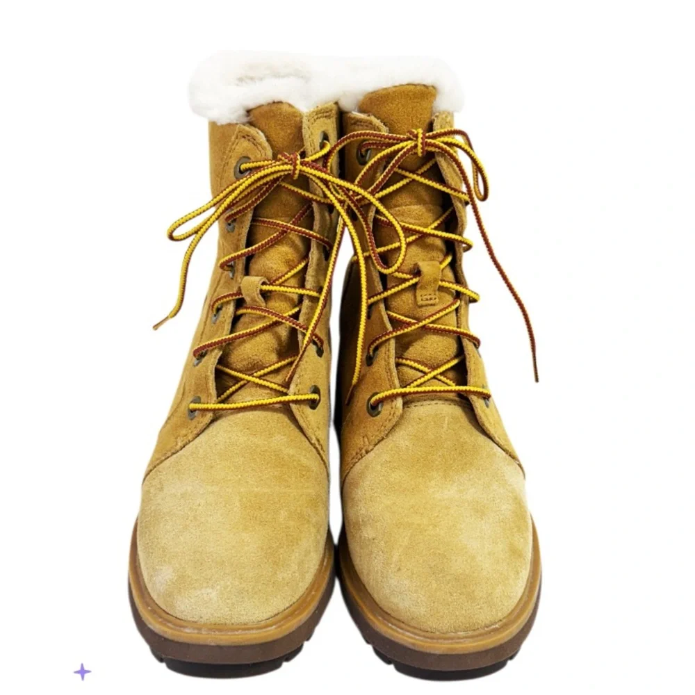 Timberland Kori Park combat boots in wheat suede, faux fur collar Size 8 EUC