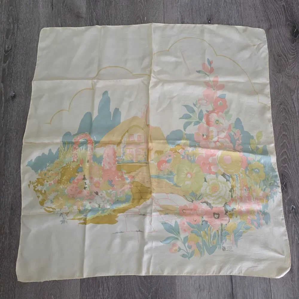 LIBERTY OF LONDON Silk Square Scarf Floral Garden Yellow Boho Mutlicolor 26