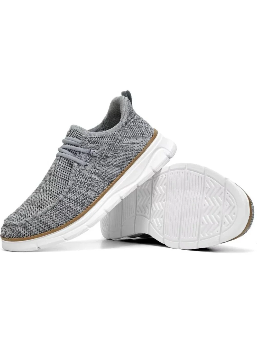 Men's Grey White Slip On Loafers Comfortable Boat Casual Walking Sneaker Shoes