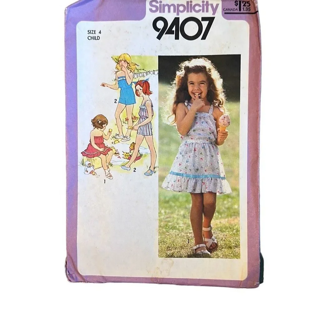Vintage Simplicity 9407 Child's Dress & Playsuit Sewing Pattern Size 4 Uncut (19