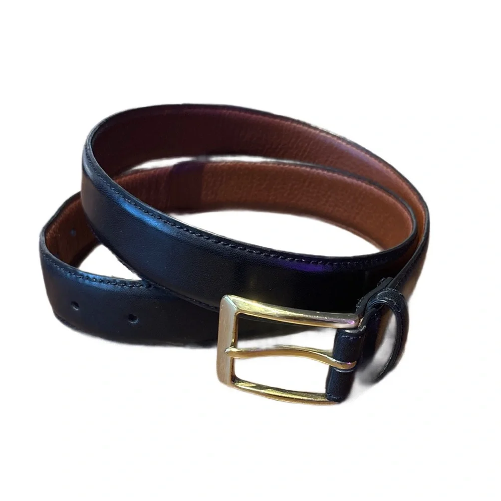 Men's Black Leather Belt with Gold Buckle