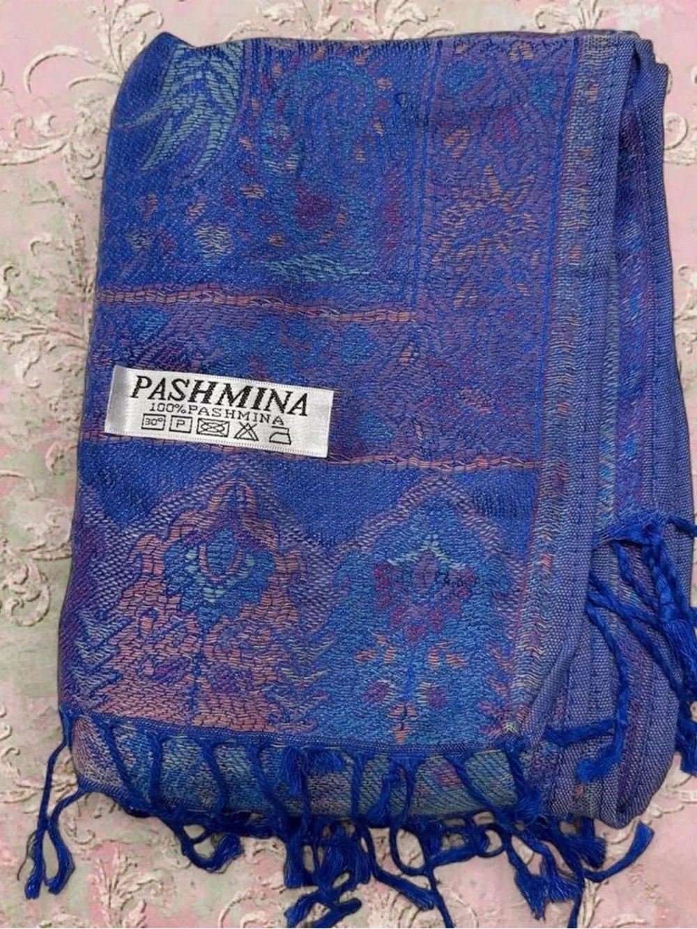 new | limited edition royal blue pastel multicolor pashmina shawl