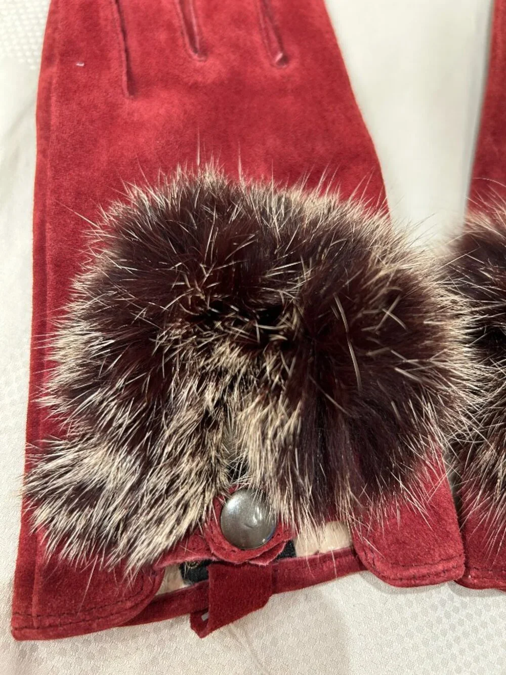 Leather Gloves - Burgundy with Fur