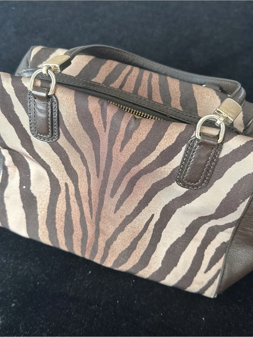 Coach Zebra-Print Canvas Satchel in Brown and Tan