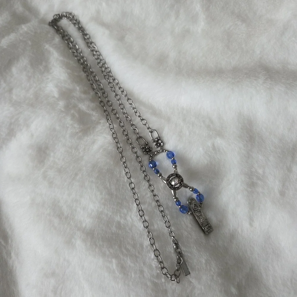 Lilla Rose Prism Badge Lanyard Silver Tone Blue Beaded ID Holder Teacher Nurse