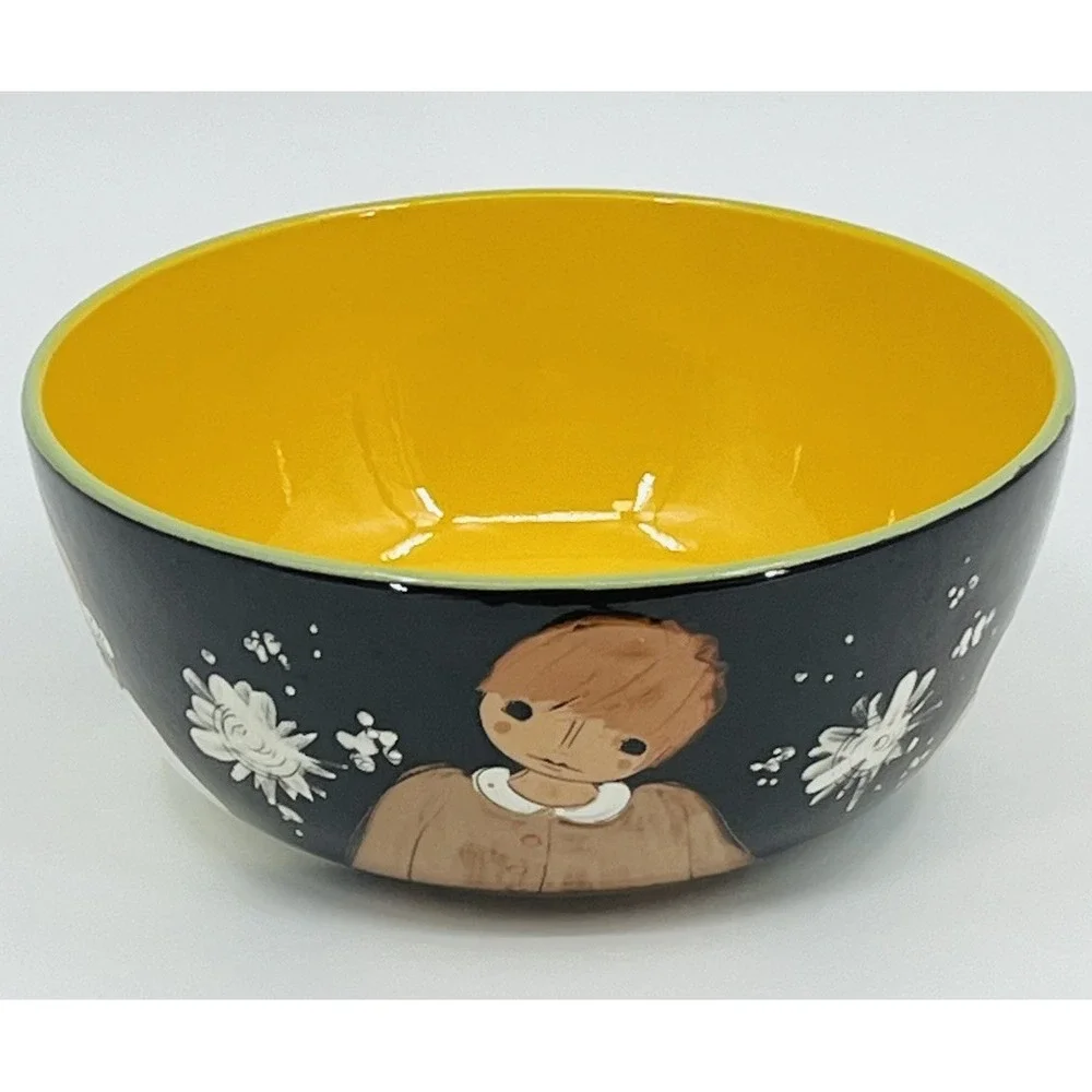 Vintage Hand Painted Ceramic Bowl Images of Women and Girls 9 Inch Diameter