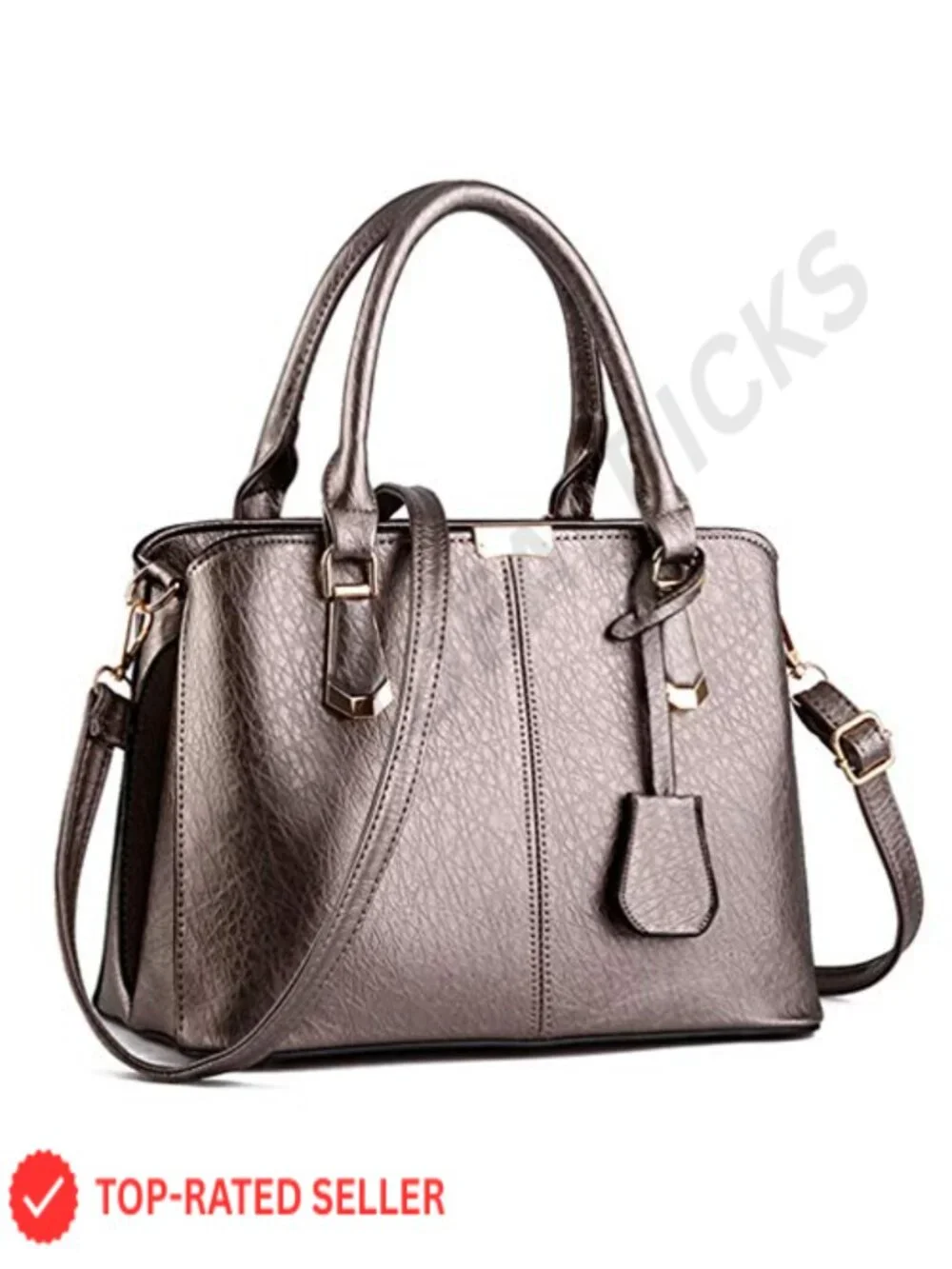Faux Leather Satchel Purse Top Handle Shoulder Bag with Gold Hardware Work Tote