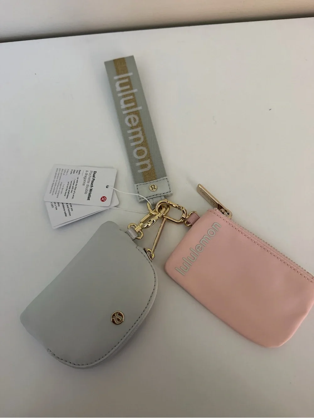 lululemon athletica Pink and Light Gray Wristlet Key & Card Pouch Set