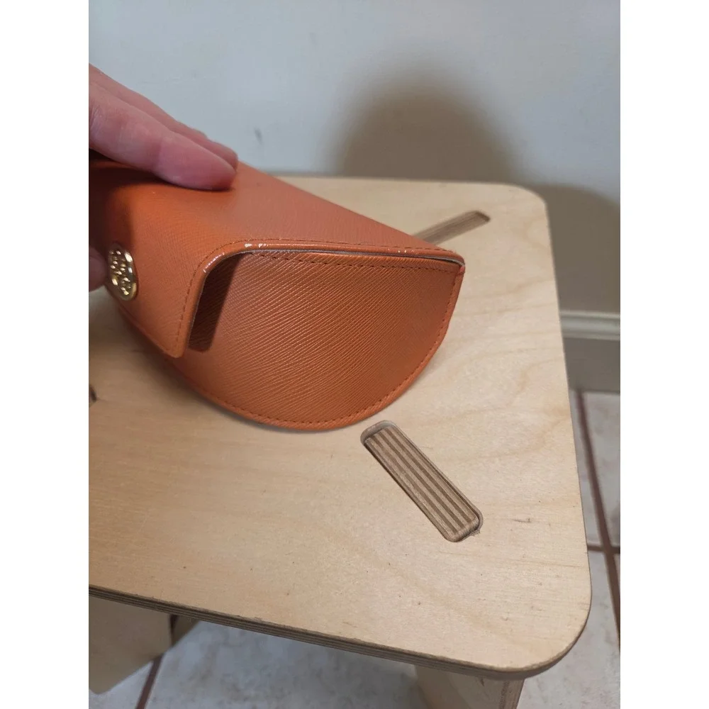 Tory Burch Orange Saffiano Leather Sunglasses Case Hard Shell Gold‎ Logo