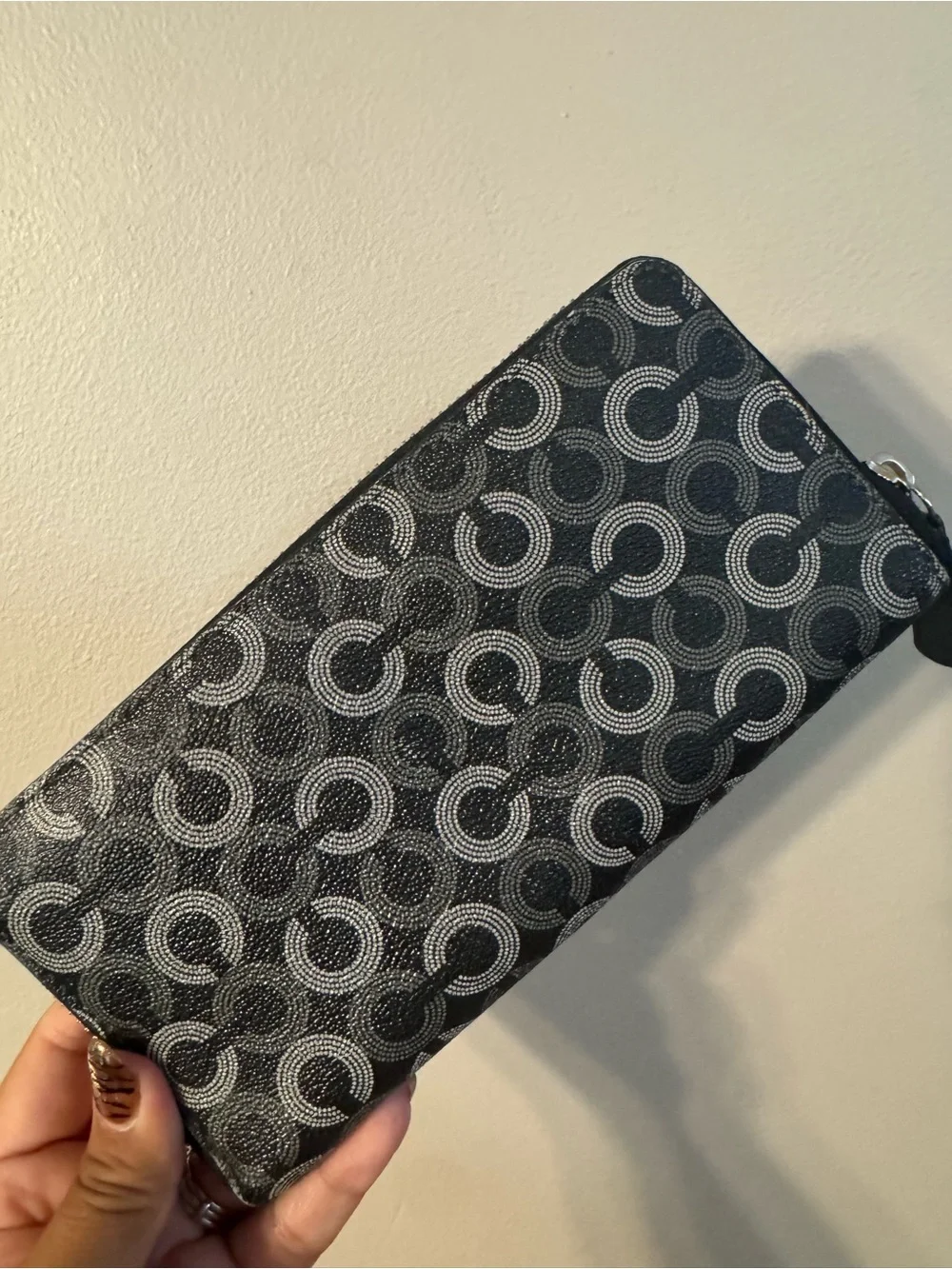 Coach Black and Gray Signature Zip Wallet