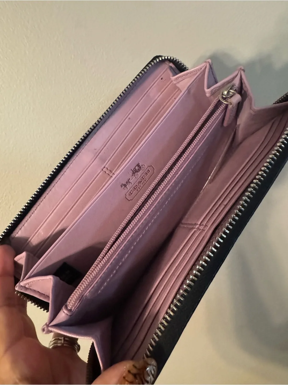 Coach Black and Gray Signature Zip Wallet