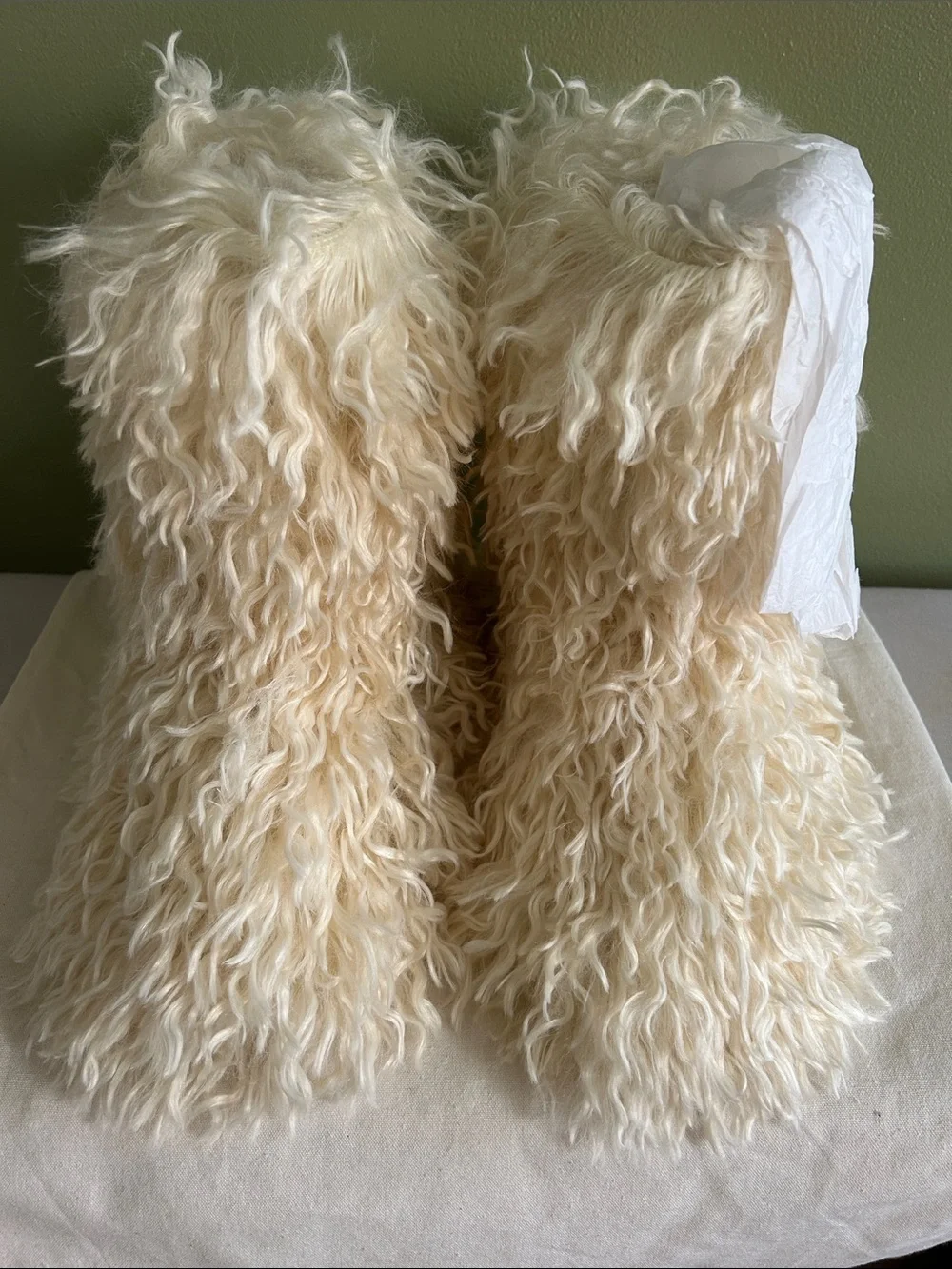SKIMS Cream Shag Faux Sheepskin Accent Pillows
