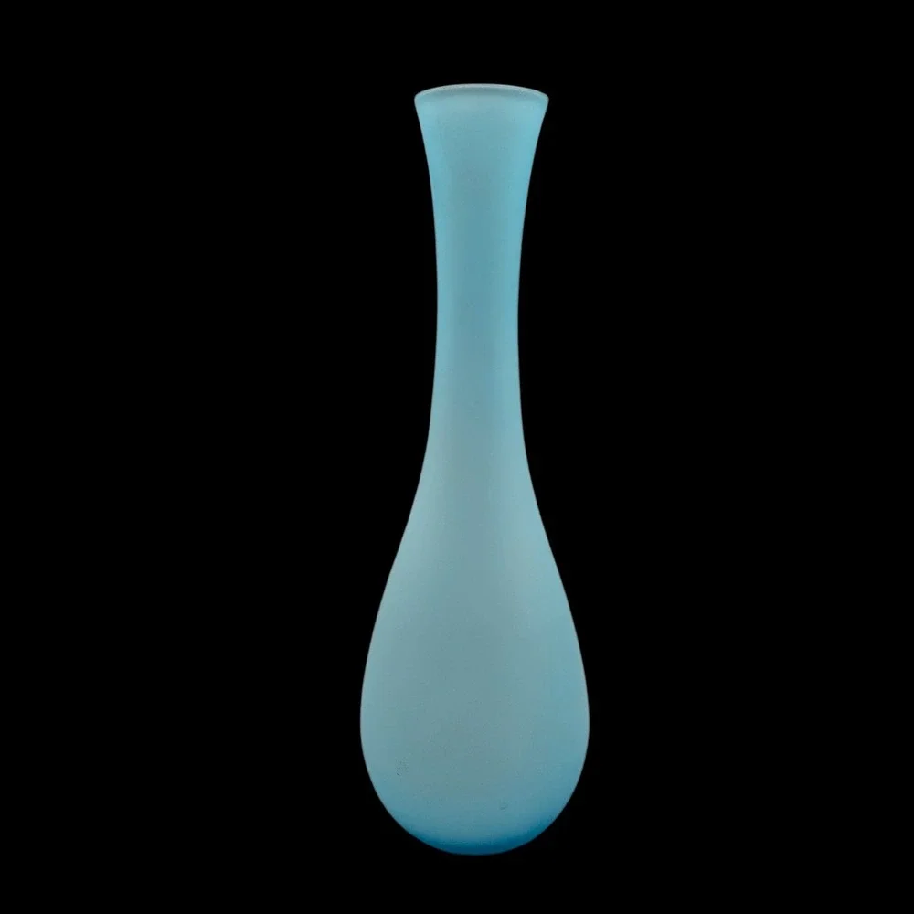 Vintage Pottery Barn Vase Frosted Glass Baby Light Blue Satin Cased 10.75