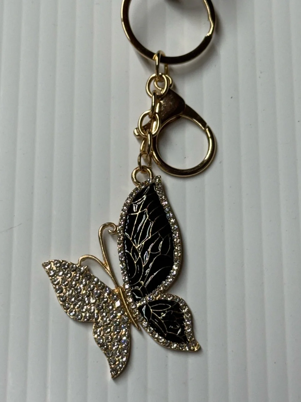 NEW Gold Butterfly Keychain with Black Enamel Wings