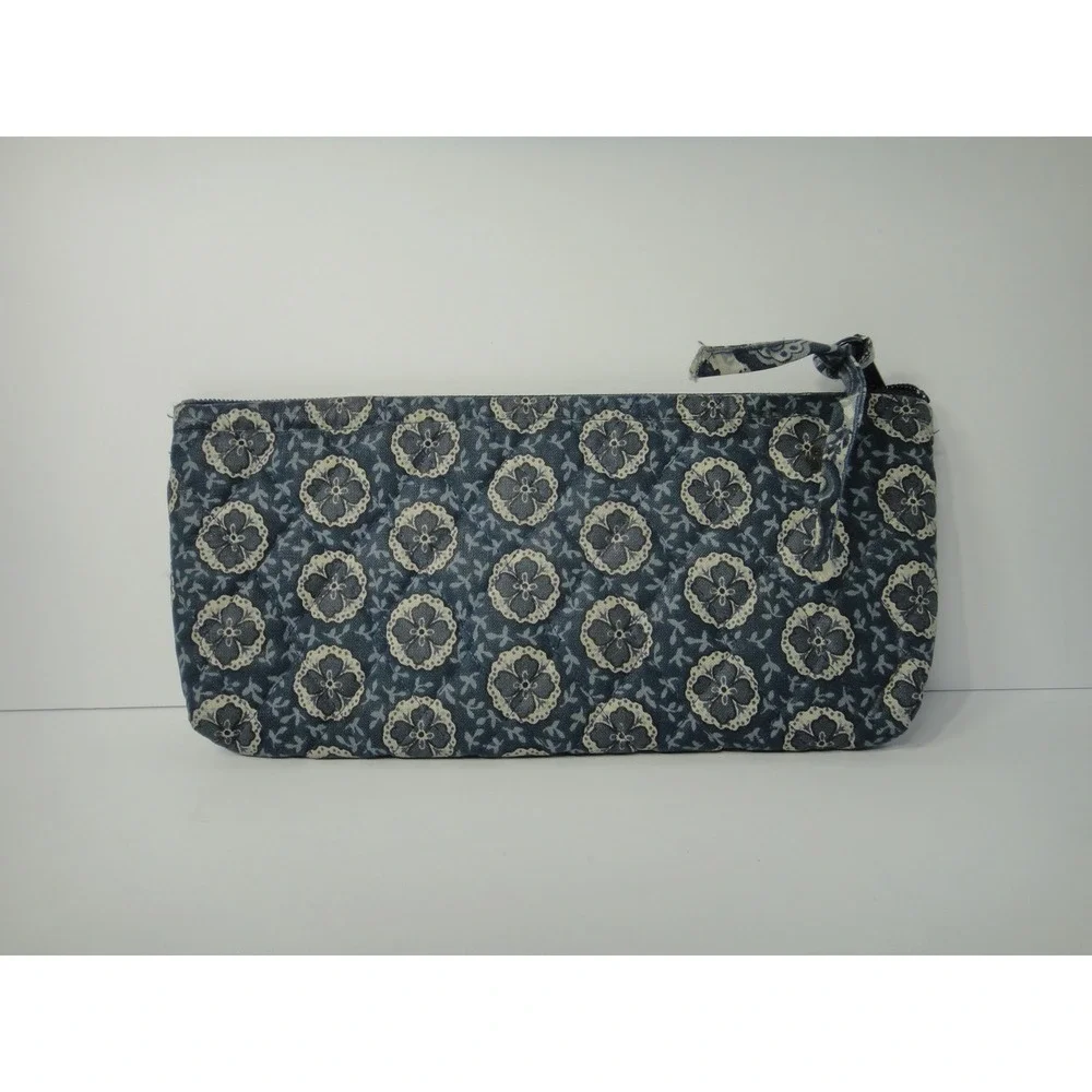Vera Bradley Indigo Pattern Quilted 100% Cotton Zipper Cosmetic Pouch VTG 1997