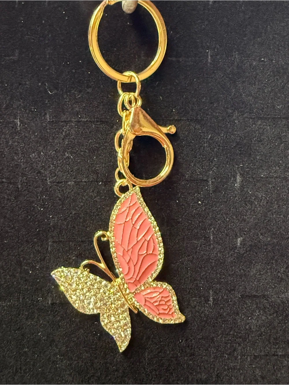 NEW Gold Butterfly Keychain with Light Pink Enamel Wings