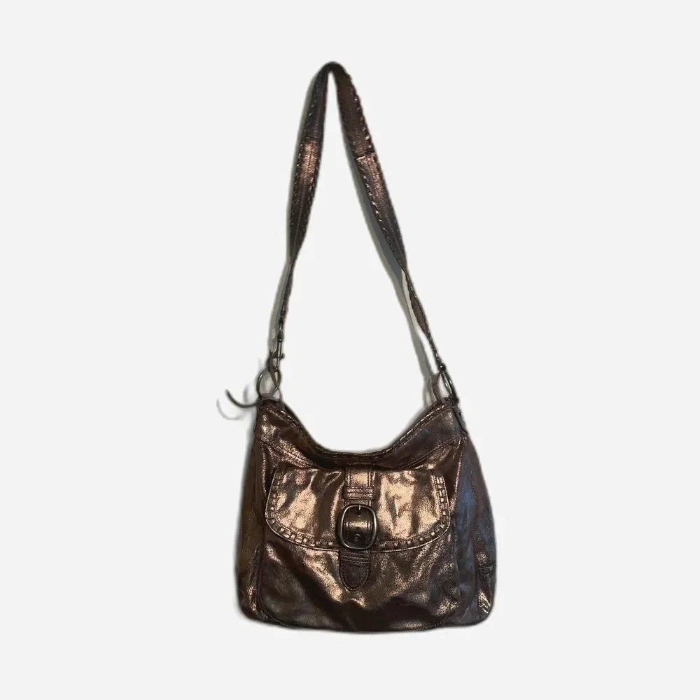 Coach Dillan Hobo Shoulder Bag Metallic Brown Stitch Lrg Leather Crossbody 15435