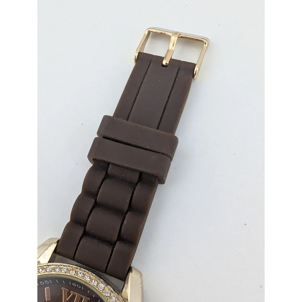 Charming Charlie Women's Watch 44mm Case Brown Silicone Band- New Battery