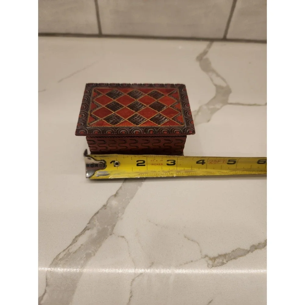 Vintage Wooden Hand Carved Polish Trinket Jewelry Storage Box Made In Poland