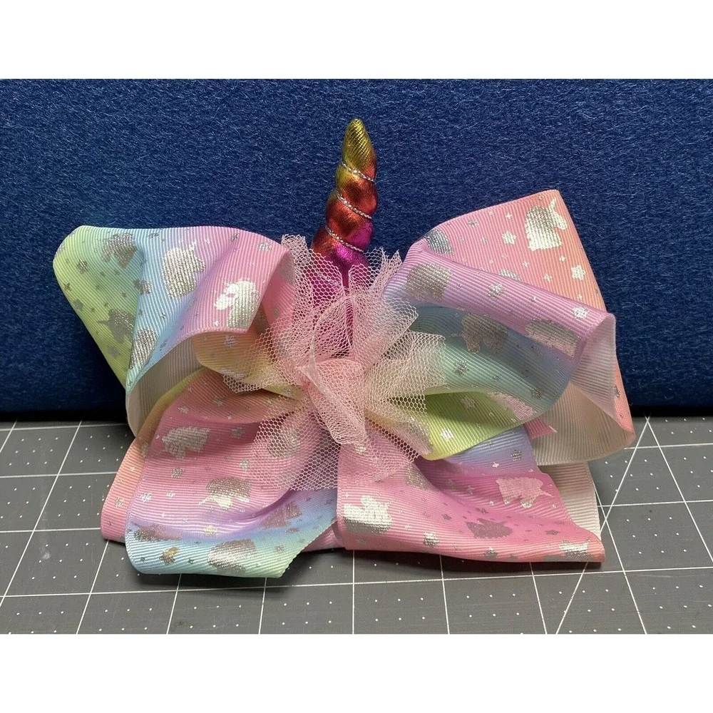 JoJo Siwa Unicorn Hair Bow w/Ponytail Band Pompom & Unicorn Horn Large 6