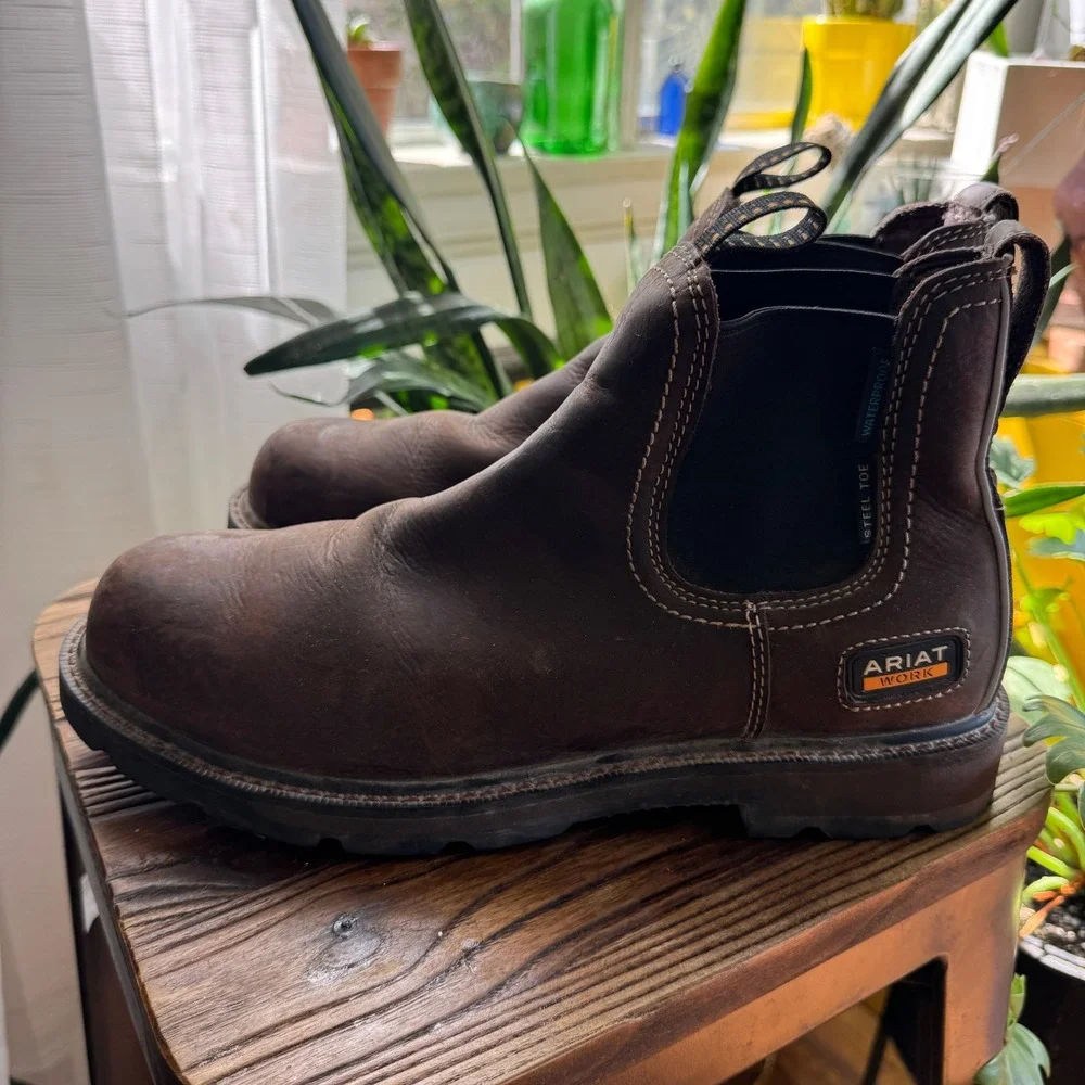 Ariat Groundbreaker Mens 9.5D Waterproof Steel Toe Chelsea Work Boots Brown