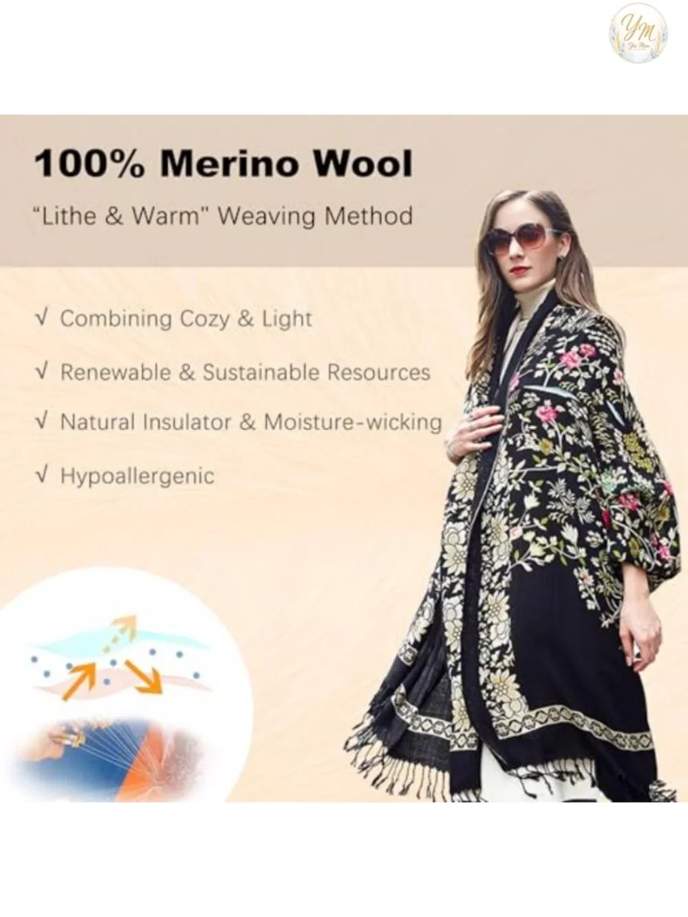 100% Merino Wool Extra Large Pashmina Shawl Women Oversized Wrap Handmade