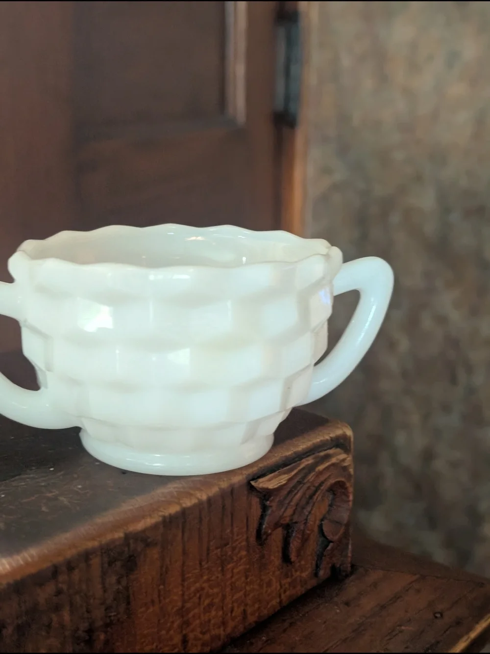 Vintage Jeanette Vintage Milk Glass Cream and Sugar Geometric EUC