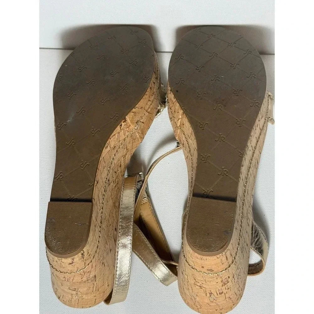 Jack Rogers Rose Gold Keri Cork Wedge Platform Sandals Sz 7.5 - EUC