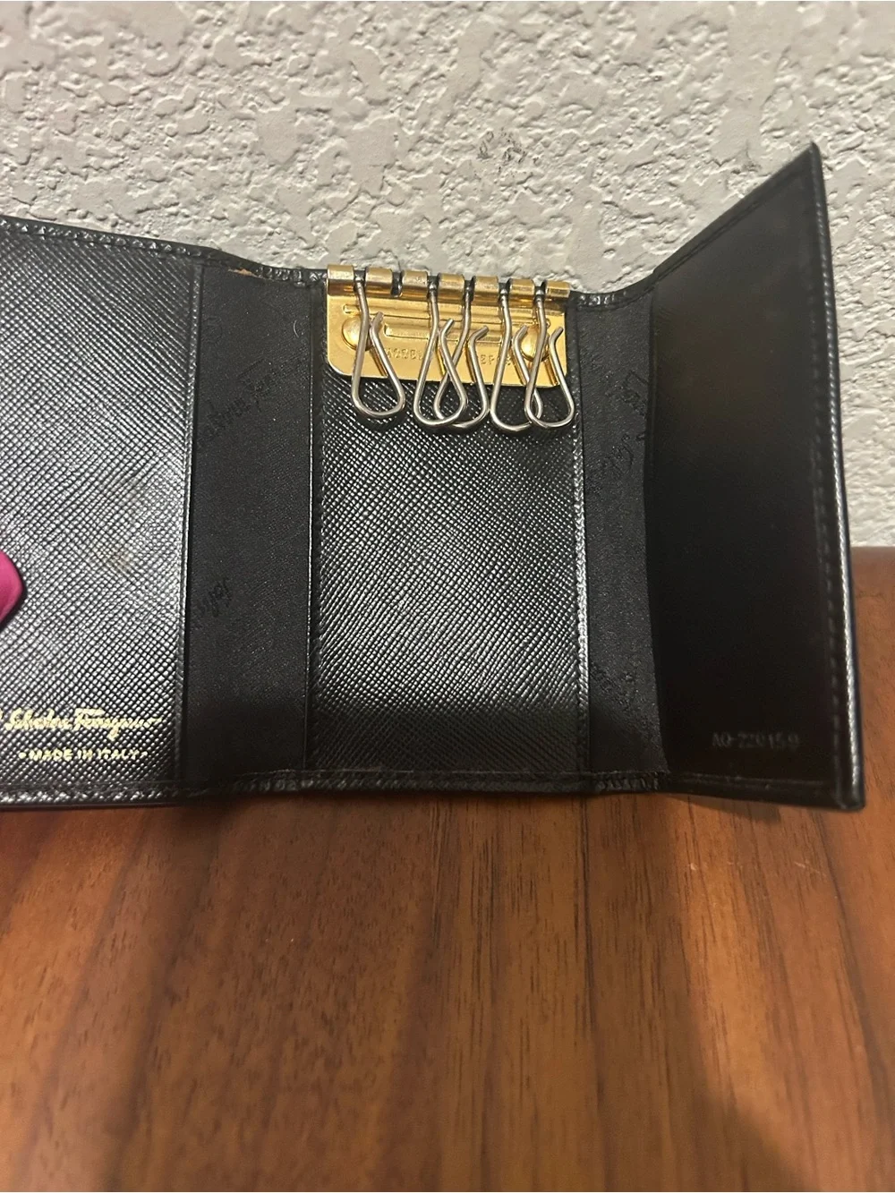 Salvatore Ferragamo Black Leather Key & Card Holder with Gold Gancini