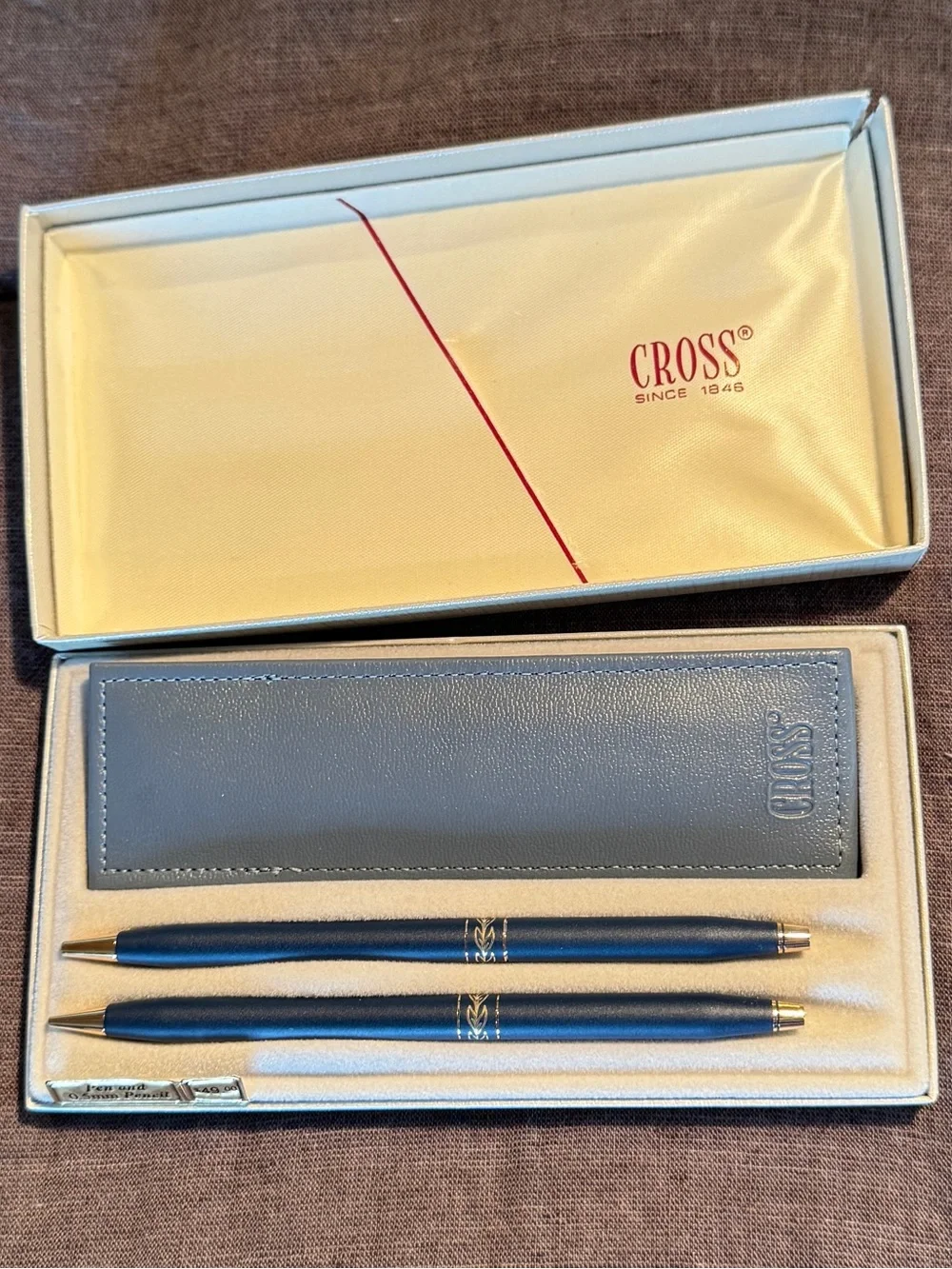 Cross Blue Leather Card & Key Sleeve Set with Matching Blue Pens