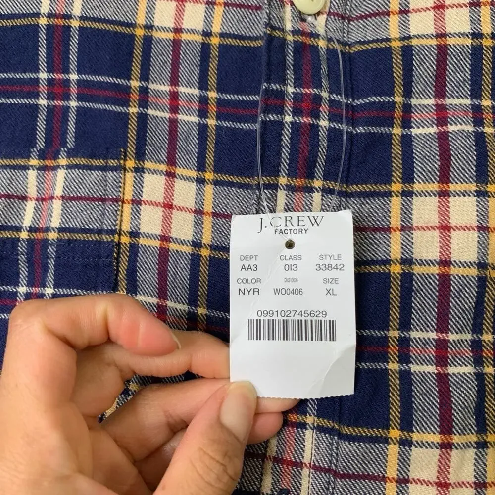 J Crew Shirt Mens XL Extra Large Flannel Cotton Plaid Button Up Long‎ Sleeve