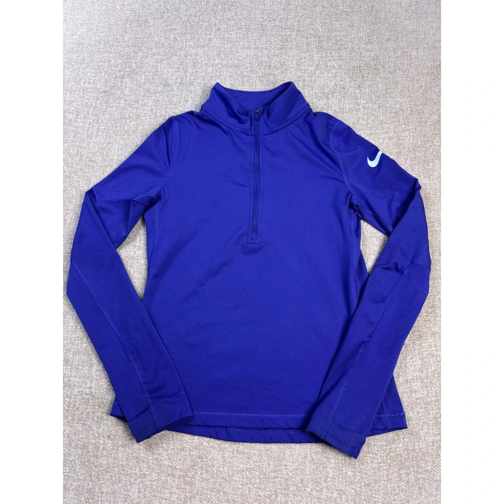 Nike Pro Dri-FIT Girls Royal Blue Quarter Zip Long Sleeve Athletic Pullover L