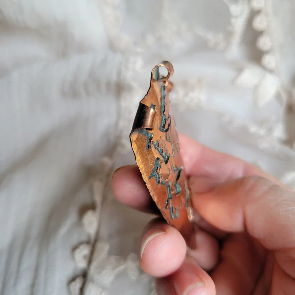 Vintage 1960s Copper Heraldic Lion Rampant Shield Brooch Pendant Ren Faire Lapel