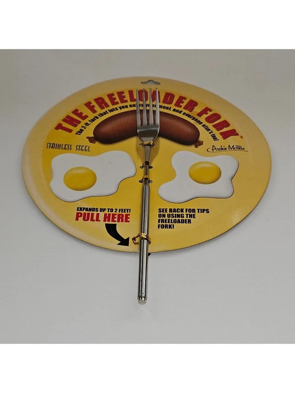 NOS Freeloader Fork Joke Gag Gift Stainless Steel Expand Up to 2ft Archie McPhee