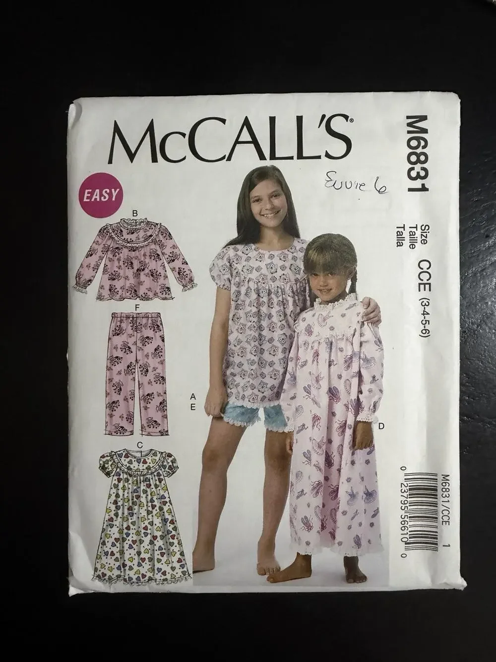 6831 McCall's CCE -Girls' Tops, Gowns, Shorts and Pants Pattern Sz 3-6 Uncut