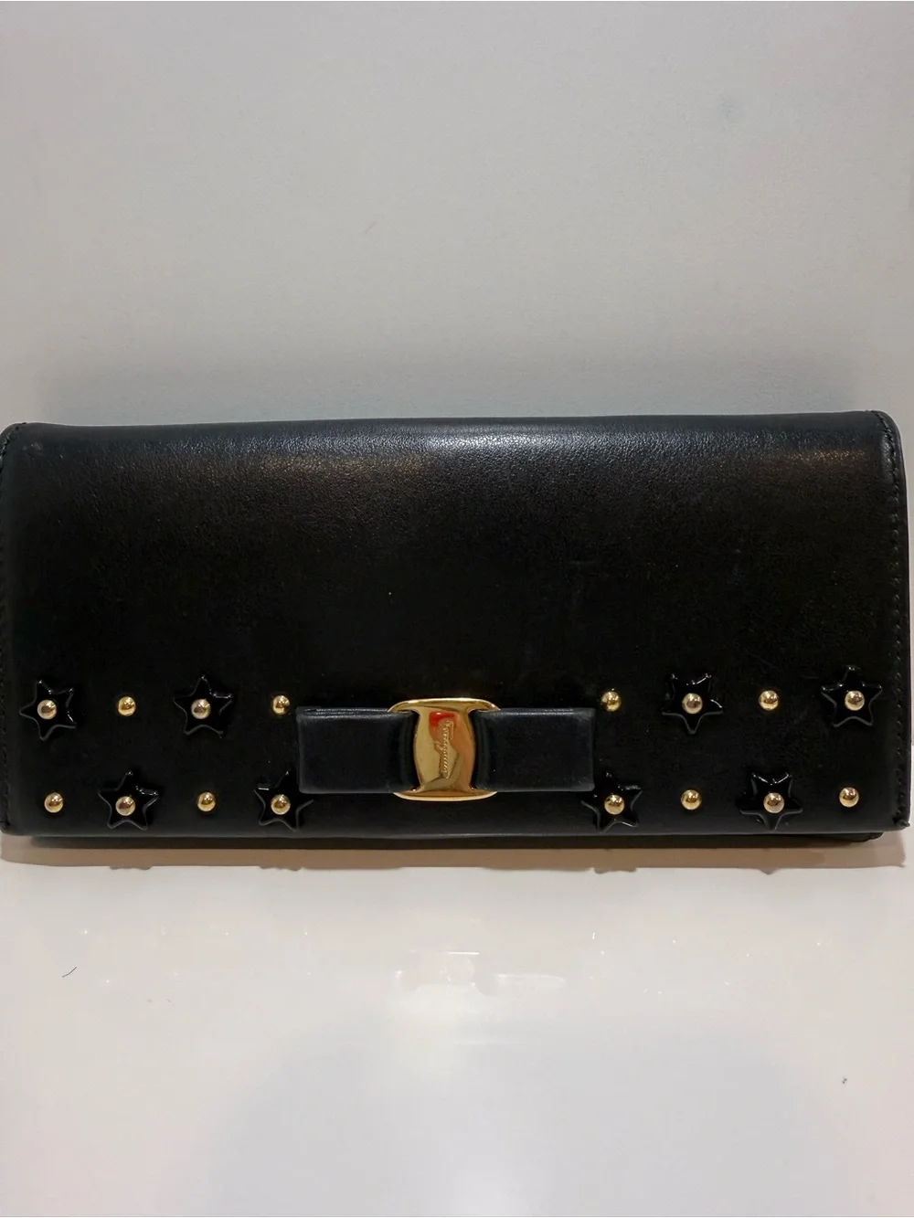 Salvatore Ferragamo Black Bow Studded Wallet