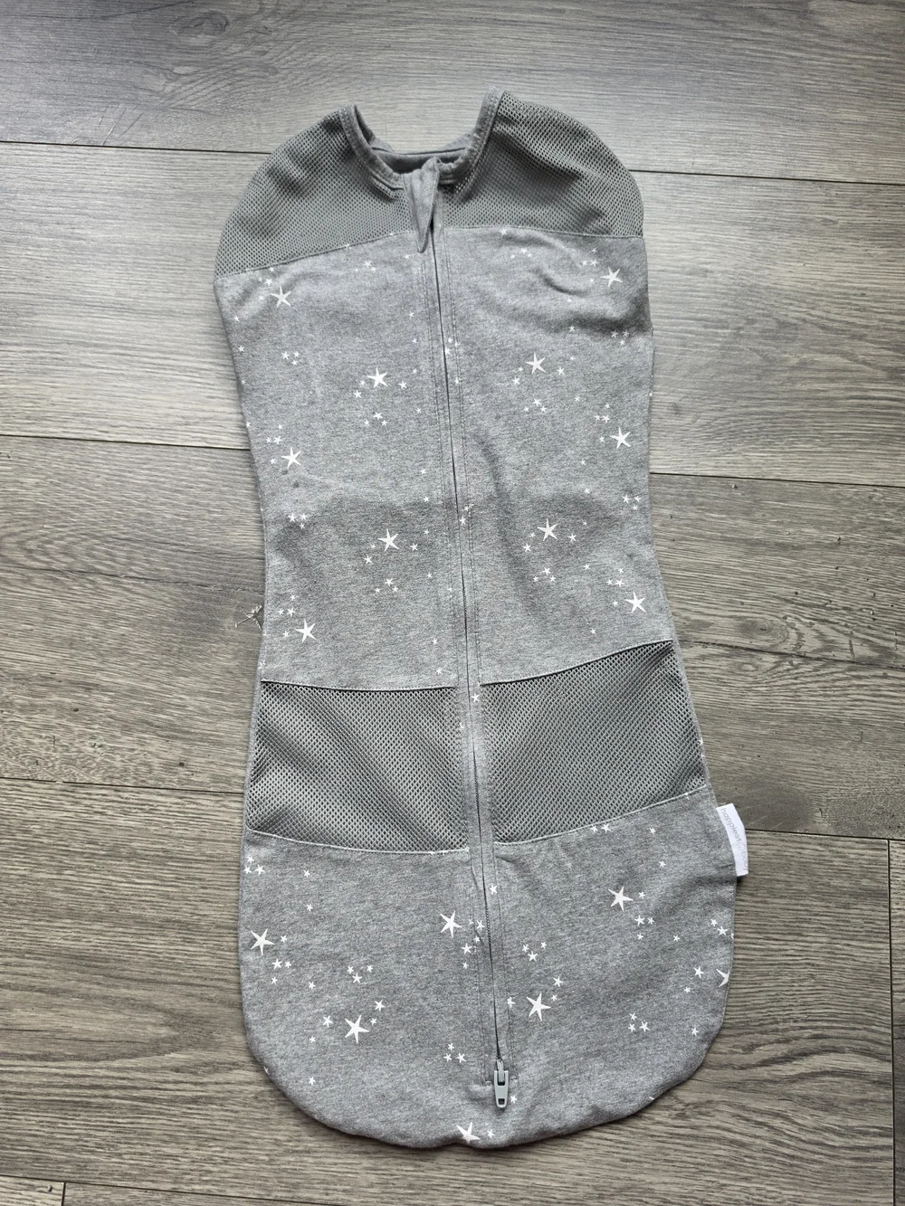Grey Star-Print Baby Swaddle Sleep Sack with Center Zip