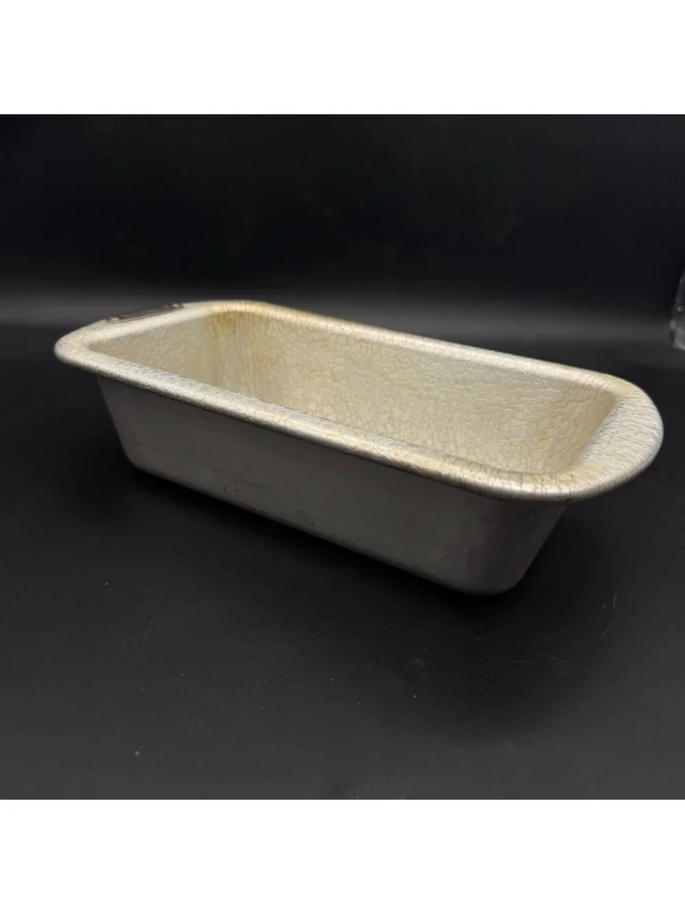 Vtg Doughmakers Aluminum Loaf Pan Bakeware Cream Gold Crackle Finish USA