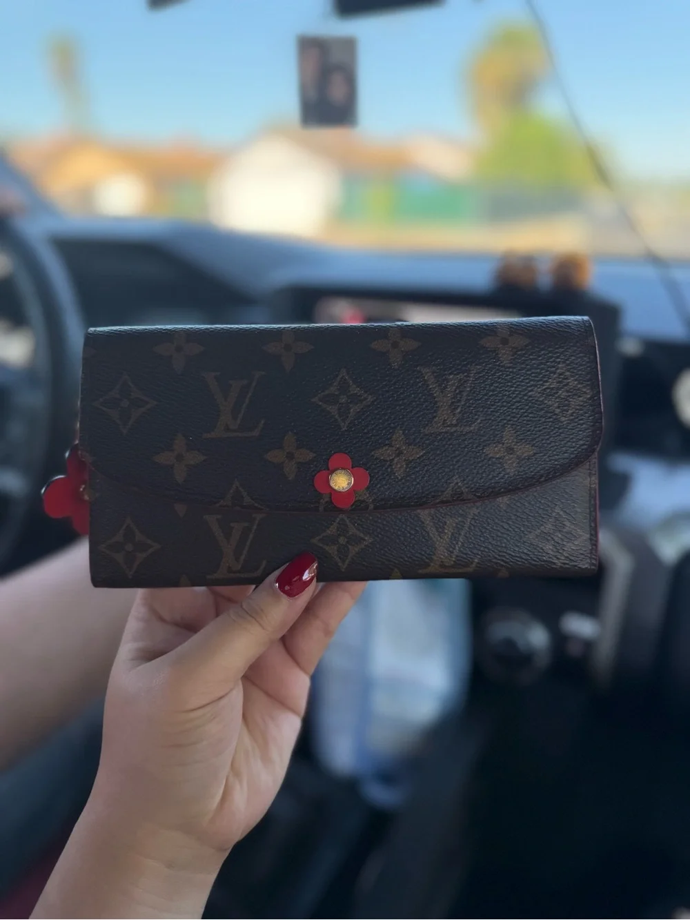 Louis Vuitton Monogram Continental Wallet with Red Flower Hardware