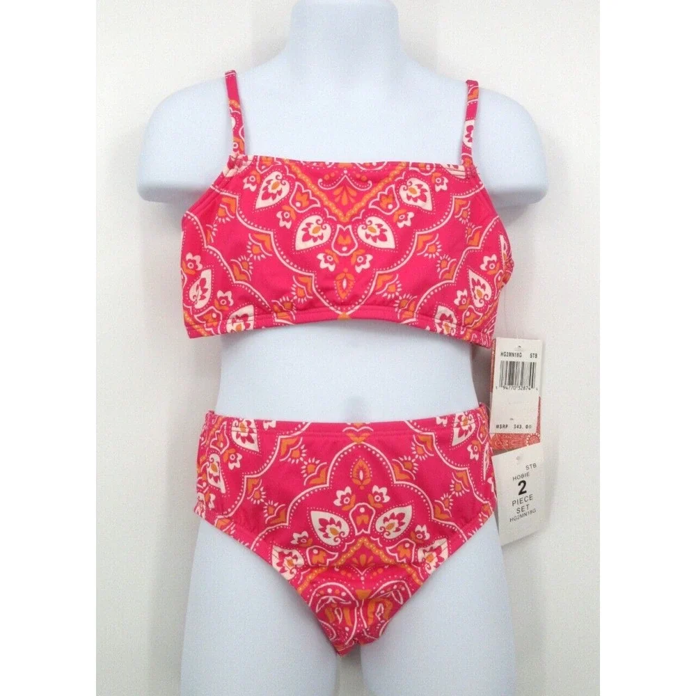 HOBIE GIRLS‎ BANDANA 2 PIECE BIKINI SWIMSUIT Girl's Size 7 PINK