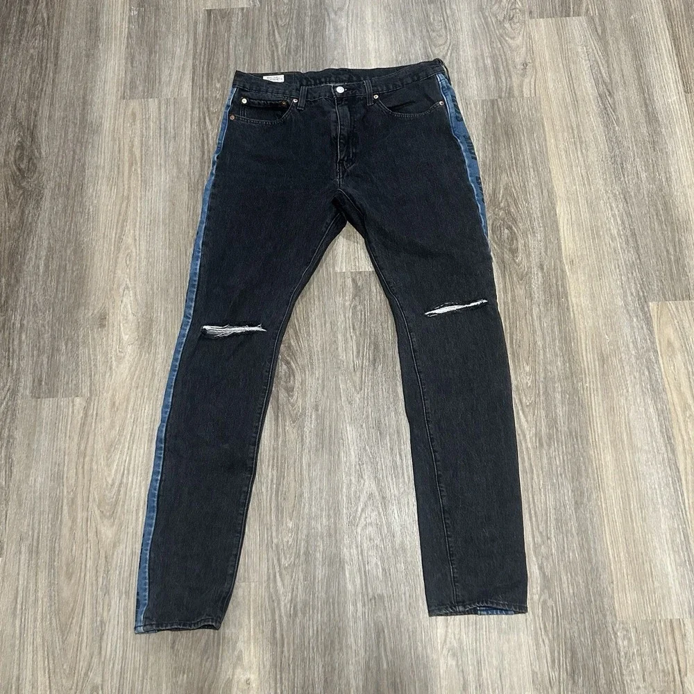 Levis Lo-Ball Stack Jeans Mens 36x34 Black‎ Denim Slim Tapered Leg Warp Stretch