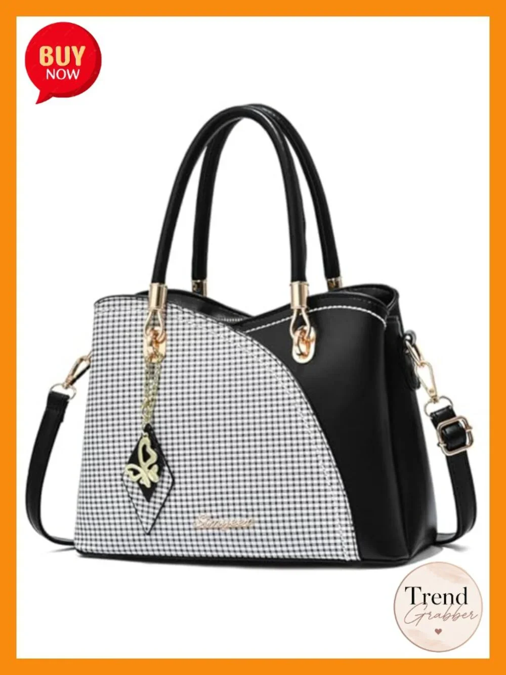 Faux Leather Tote Satchel Handbag Purse with Gold Hardware - Multi-Pocket