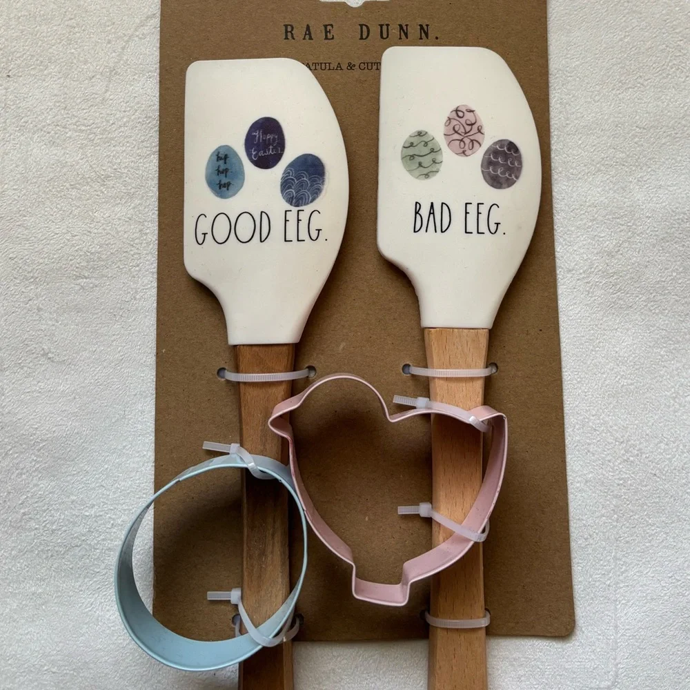 Rae Dunn Easter White/Brown Spatula‎ Set with Cookie Cutters