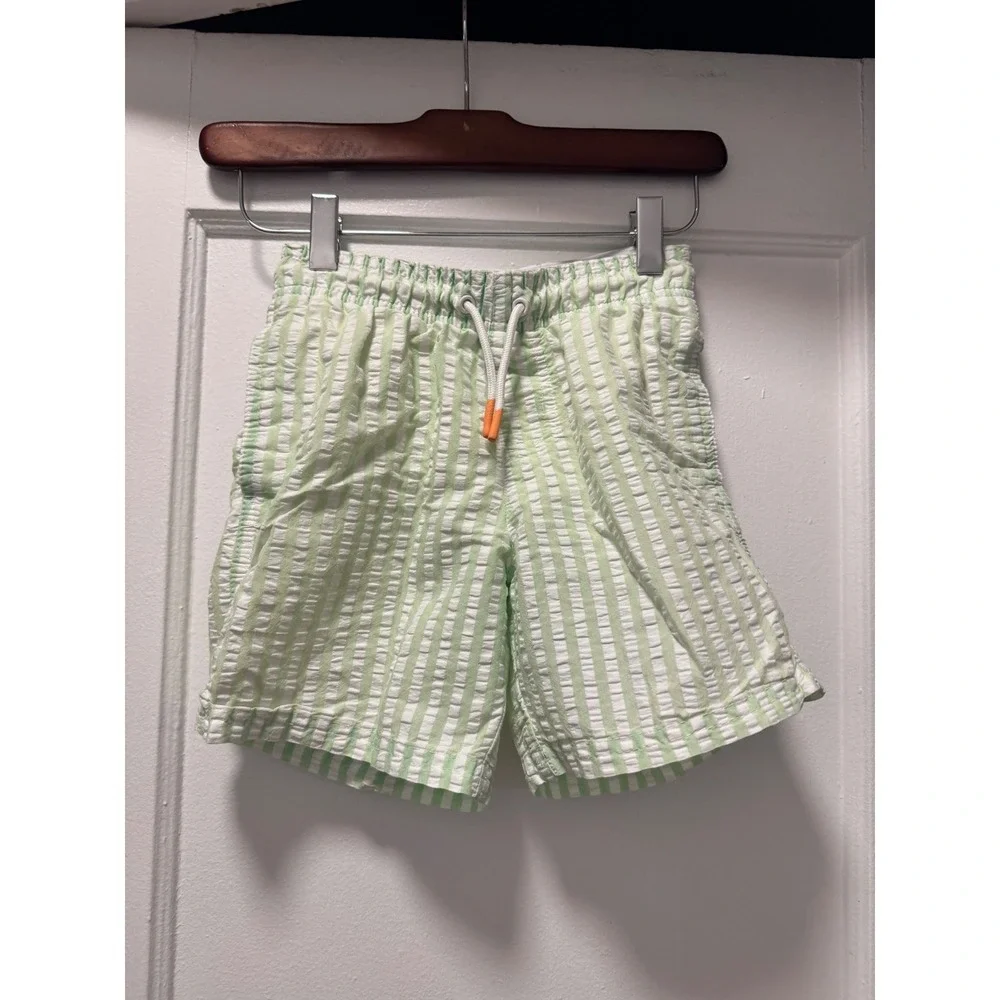 Cat &‎ Jack Boys Green White Seersucker Swim Trunks Shorts Size M 8 Drawstring
