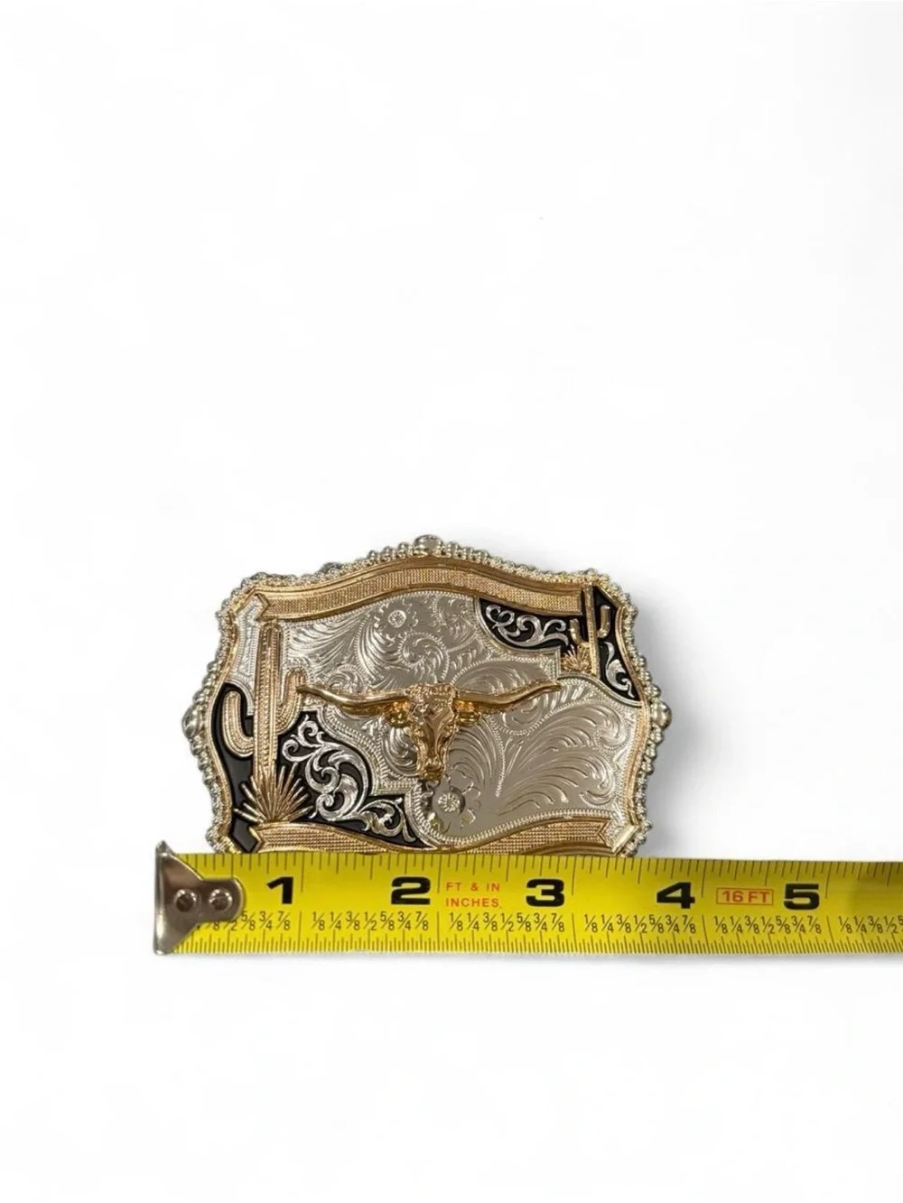 Mixed Metal Longhorn Decorative Belt Buckle - Gold & Silver Western Accent