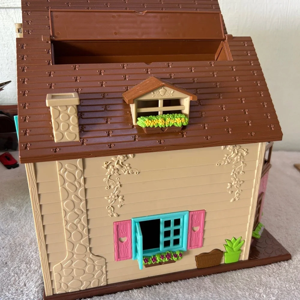 Lil Woodzeez Honeysuckle Hillside Cottage Dollhouse Pink Teal Foldable Playhouse
